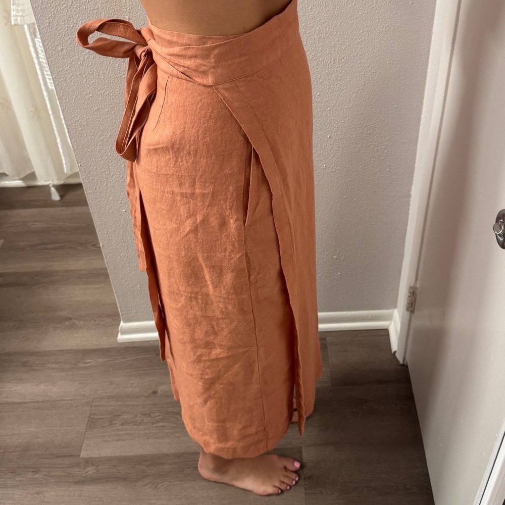 Women's coral linen Wrap Skirt